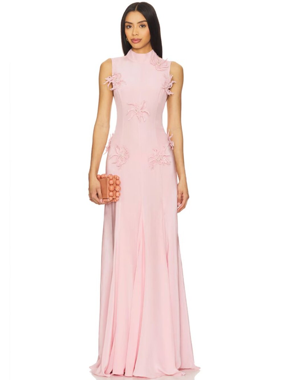 NEW LA FUORI Backless Maxi Dress in Ostrich Feather Pink Silk Sleeveless Gown